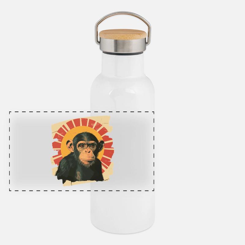 Affe Retro Panorama Thermosflasche mit Bambusdeckel