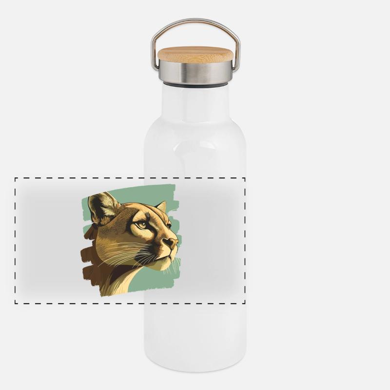 Lion de montagne Rétro Gourde isotherme avec bouchon en bambou