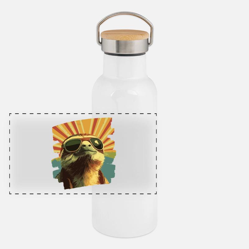Faultier Retro Panorama Thermosflasche mit Bambusdeckel
