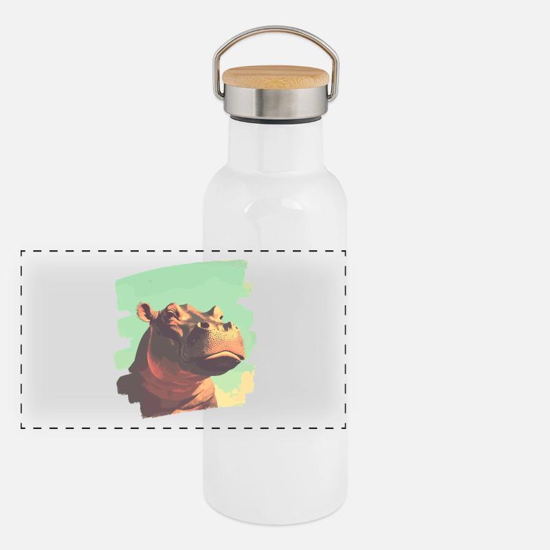 Nilpferd Retro Panorama Thermosflasche mit Bambusdeckel