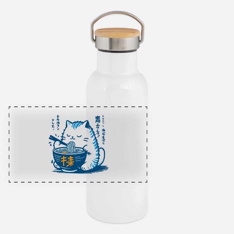Kawaii Katzen Ramen Nudeln Japan Retro Ukiyo-E Panorama Thermosflasche mit Bambusdeckel