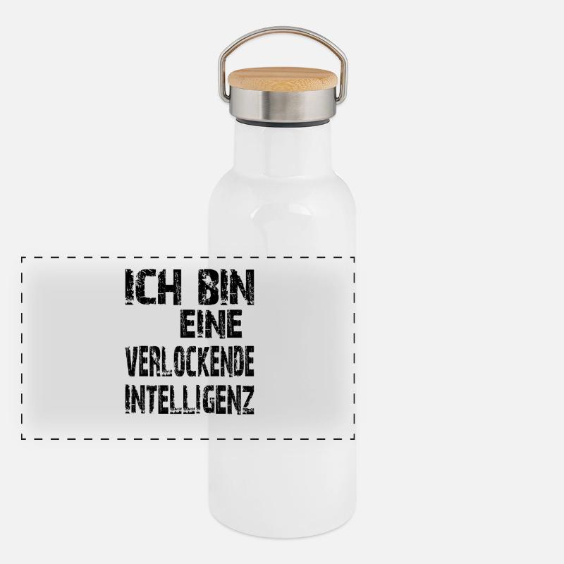 KI Spruch Ich bin eine verlockende Intelligenz Panorama Thermosflasche mit Bambusdeckel