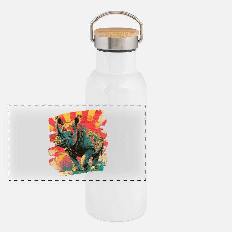 Nashorn Panorama Thermosflasche mit Bambusdeckel