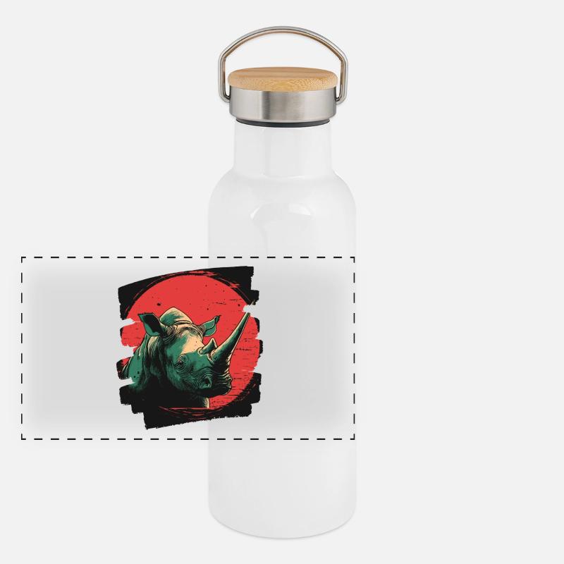Nashorn Panorama Thermosflasche mit Bambusdeckel