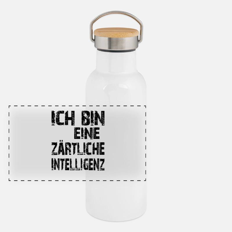 KI Spruch Ich bin eine zärtliche Intelligenz Panorama Thermosflasche mit Bambusdeckel