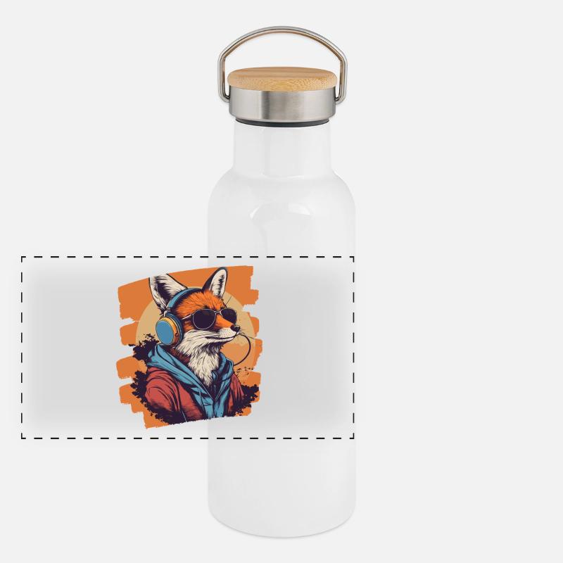 Fuchs Kopfhörer Panorama Thermosflasche mit Bambusdeckel