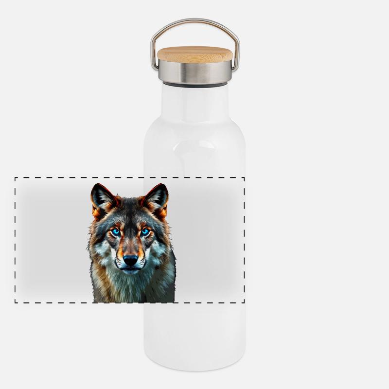 Le Regard Saphir : Portrait Intense d'un Loup Gourde isotherme avec bouchon en bambou