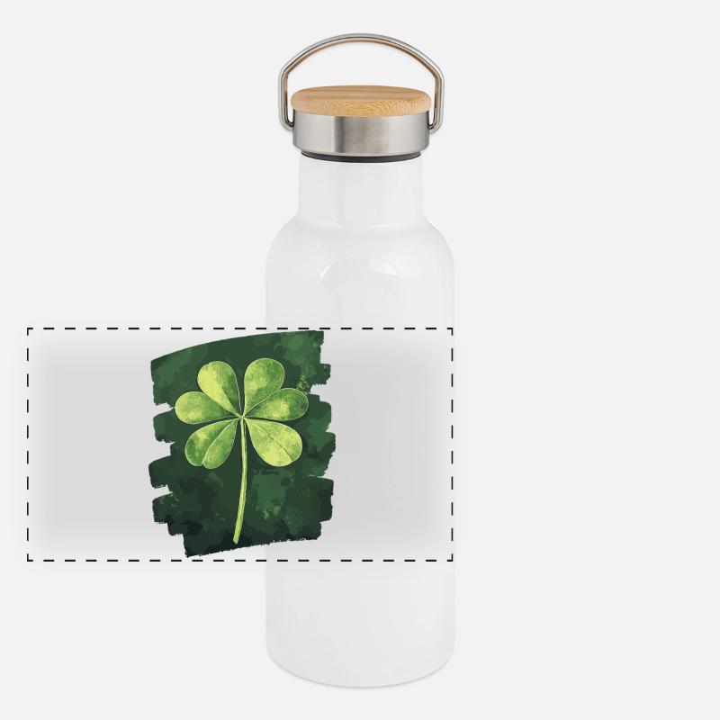 St. Patricks day Kleeblatt Panorama Thermosflasche mit Bambusdeckel