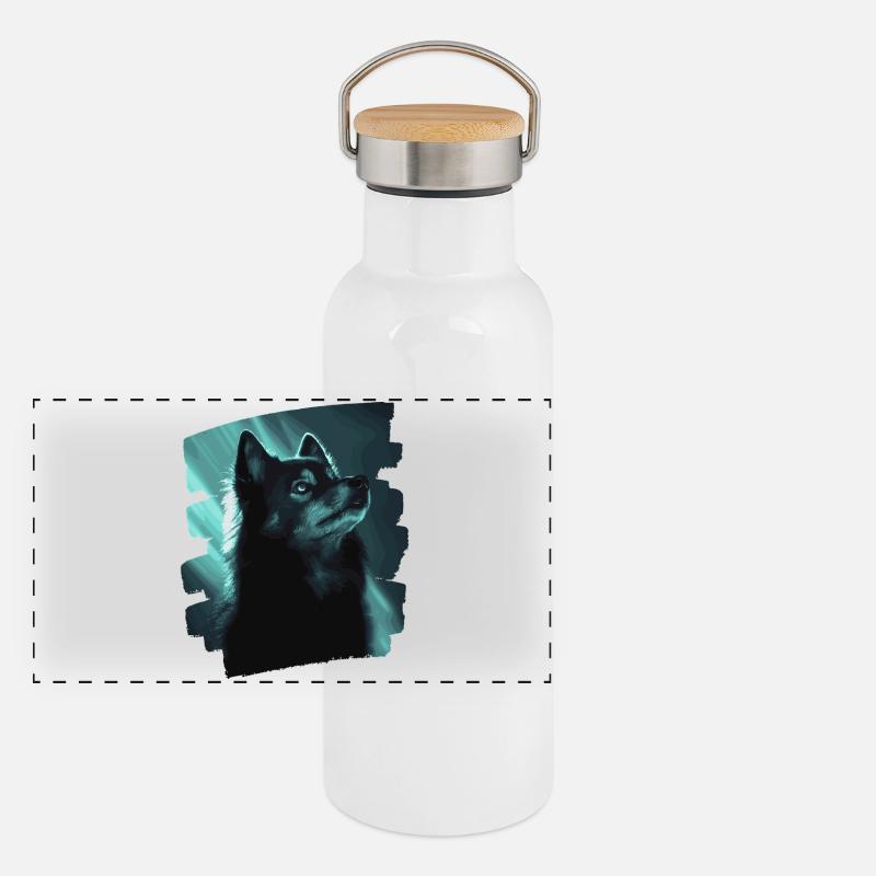 Finnischer Lapphund Panorama Thermosflasche mit Bambusdeckel