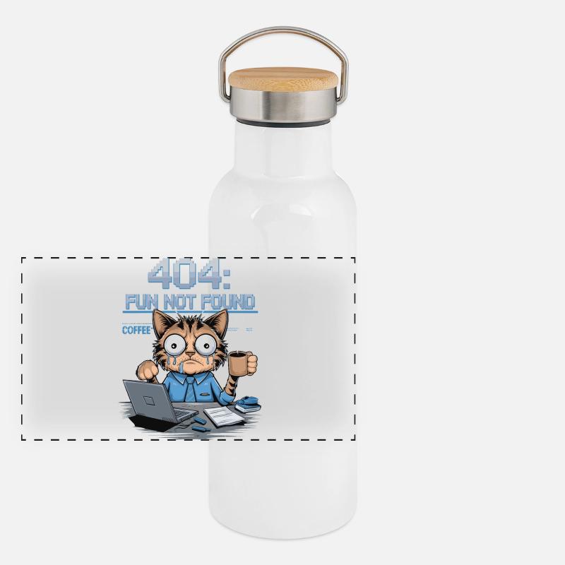 404 Fun Not Found - Funny Cat Coffee Work Meme Panoramic Thermal Bottle with Bamboo Lid