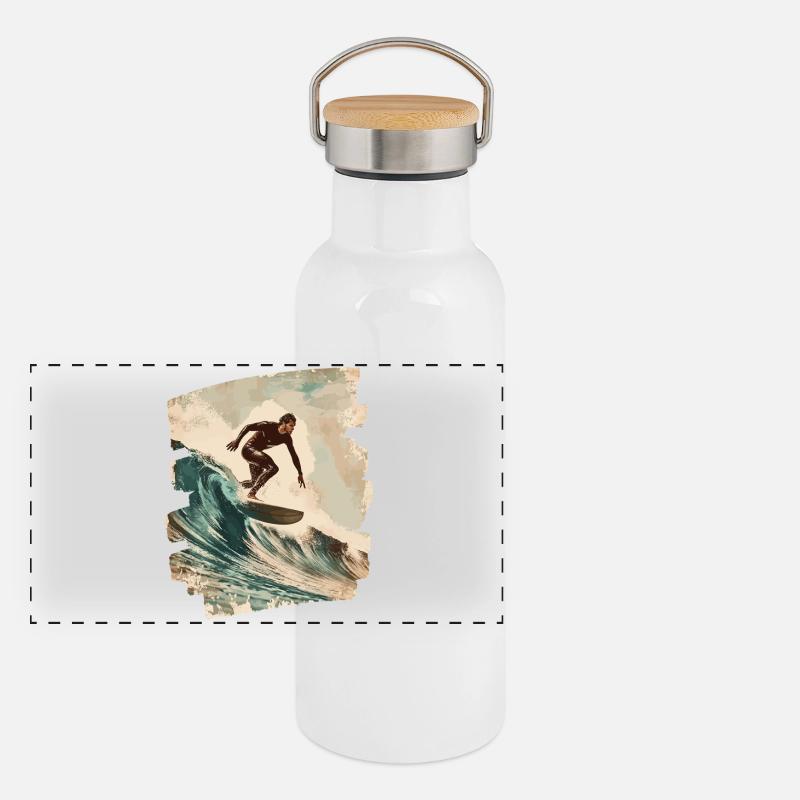 Surfer Panorama Thermosflasche mit Bambusdeckel