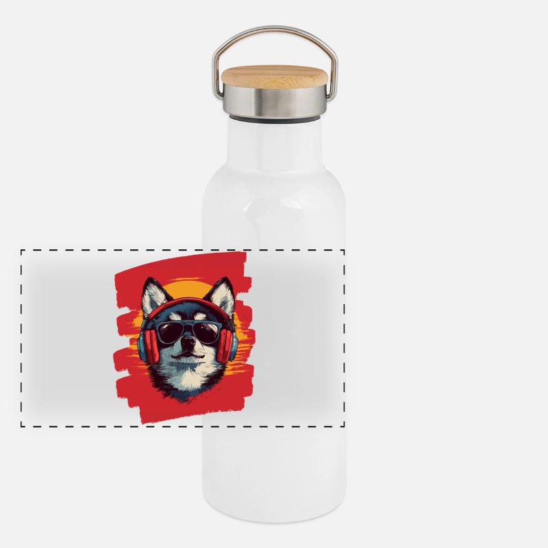 Pomsky Panorama Thermosflasche mit Bambusdeckel