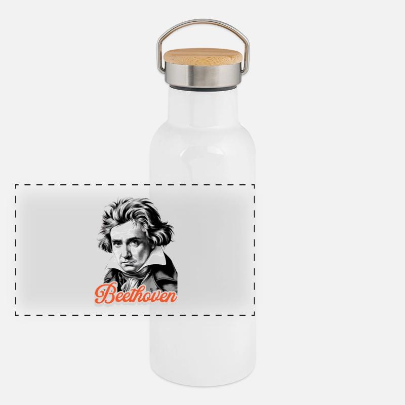 Composer Beethoven Portrait Classical Music - Panoramic Thermal Bottle with Bamboo Lid - white