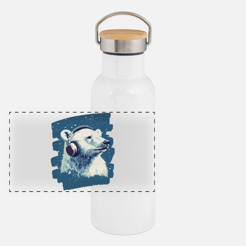 Eisbär Panorama Thermosflasche mit Bambusdeckel