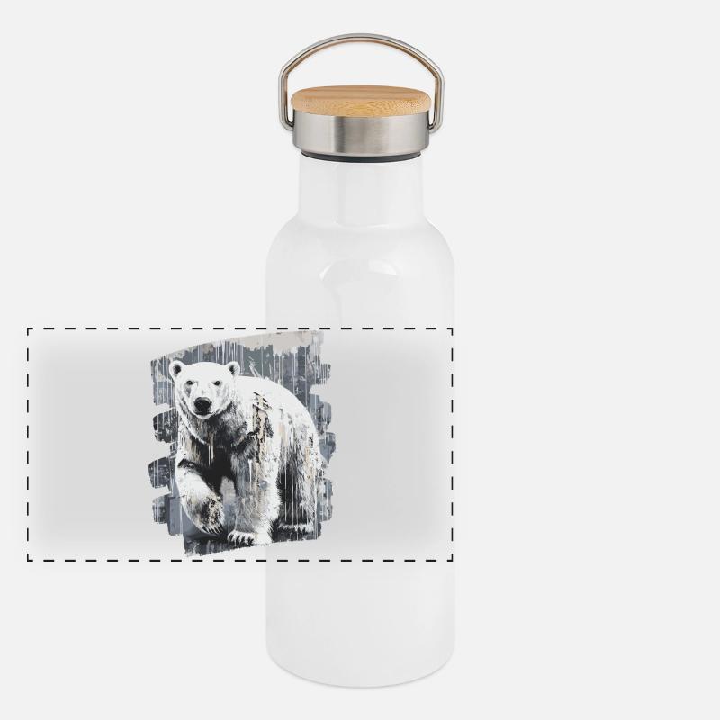 Polar Bear Graffiti Sprayer Panoramic Thermal Bottle with Bamboo Lid