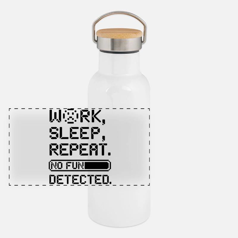 Work Sleep Repeat No Fun Detected Digital Style Panoramic Thermal Bottle with Bamboo Lid
