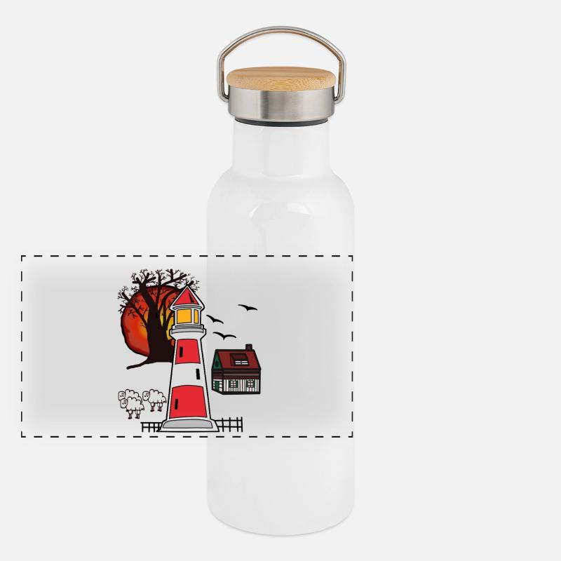 Leuchtturm Nordsee Ostsee Küste maritim Panorama Thermosflasche mit Bambusdeckel