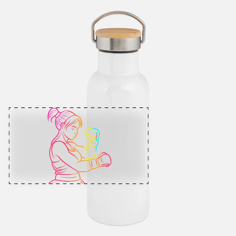 Kickboxerin 90er Jahre Panorama Thermosflasche mit Bambusdeckel