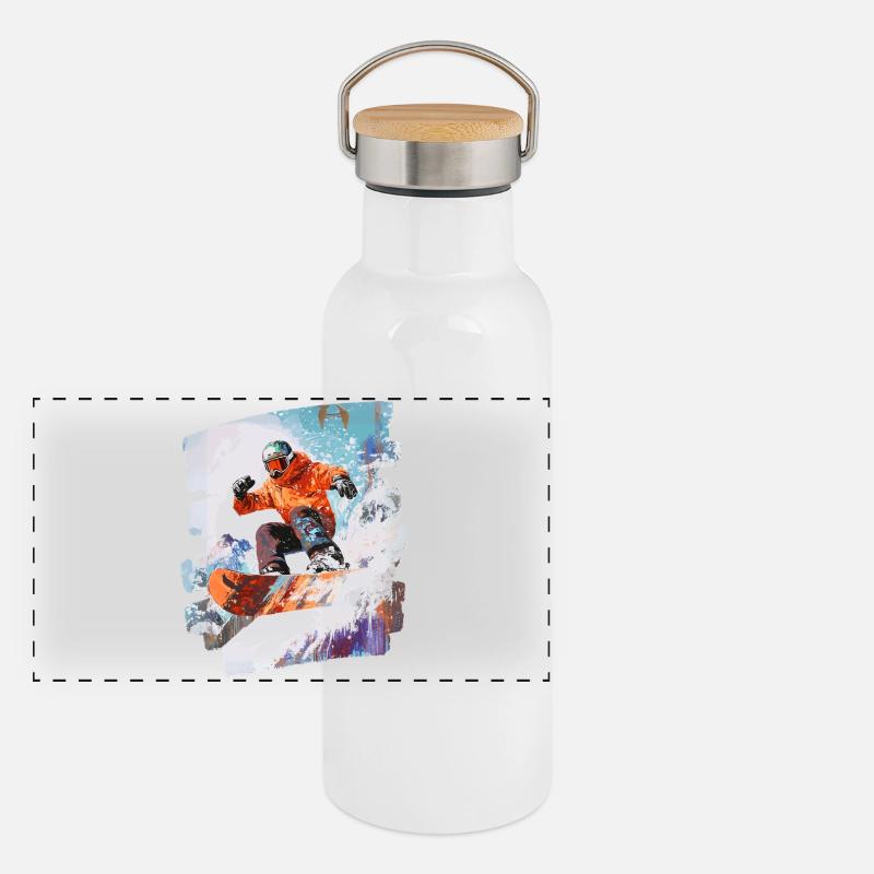 Snowboarder powder snow Panoramic Thermal Bottle with Bamboo Lid