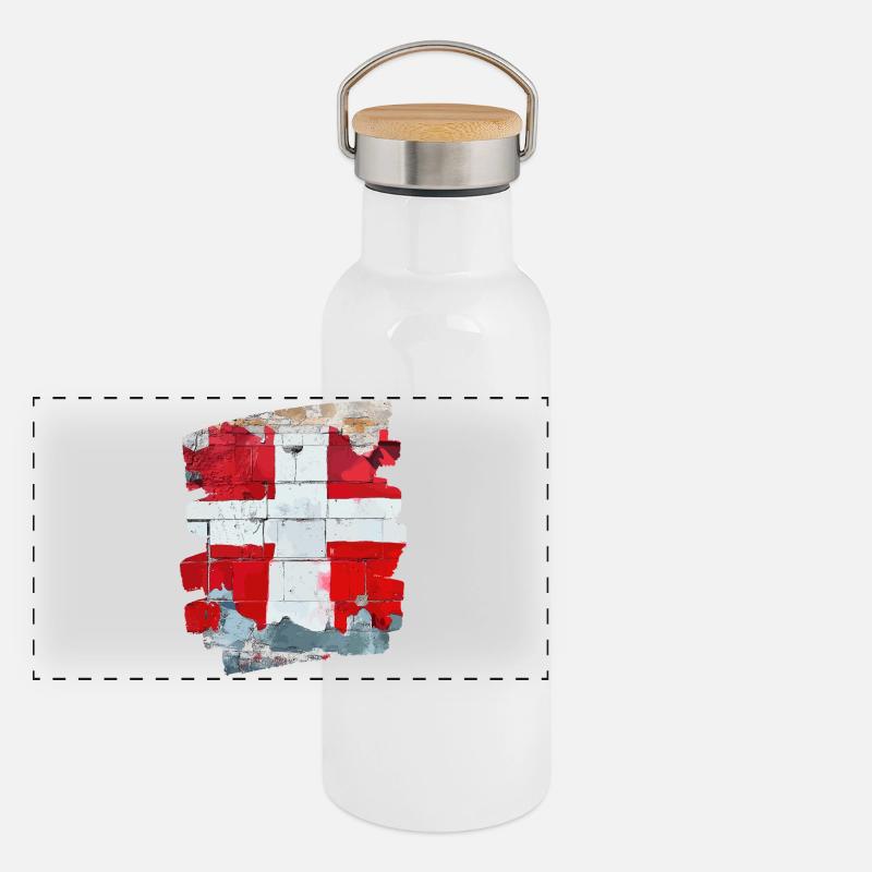 Drapeau du Danemark Dannebrog Gourde isotherme avec bouchon en bambou
