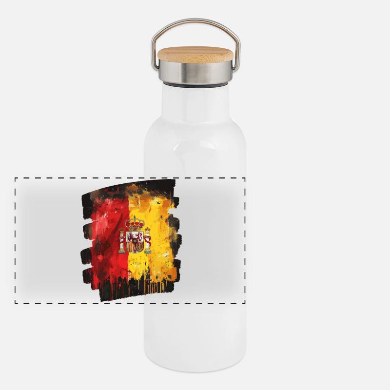 Spanish Flag Spain Panoramic Thermal Bottle with Bamboo Lid