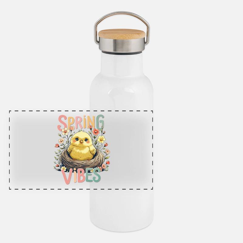 Doux poussin printanier dans le nid Gourde isotherme avec bouchon en bambou