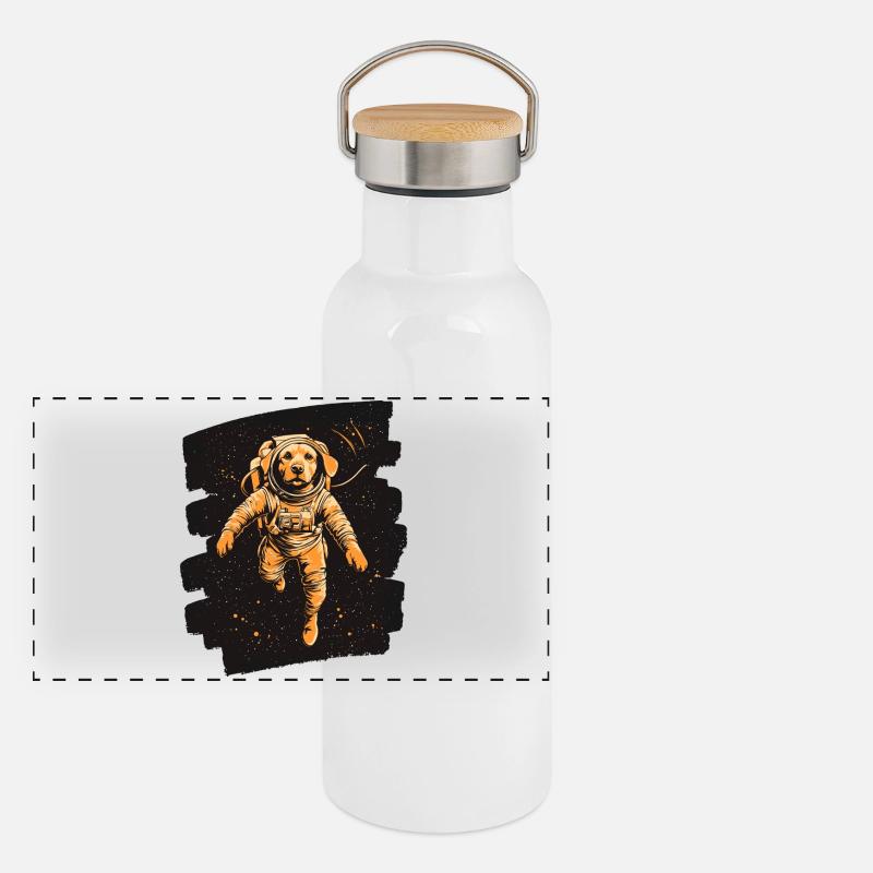 Labrador Astronaut Panorama Thermosflasche mit Bambusdeckel