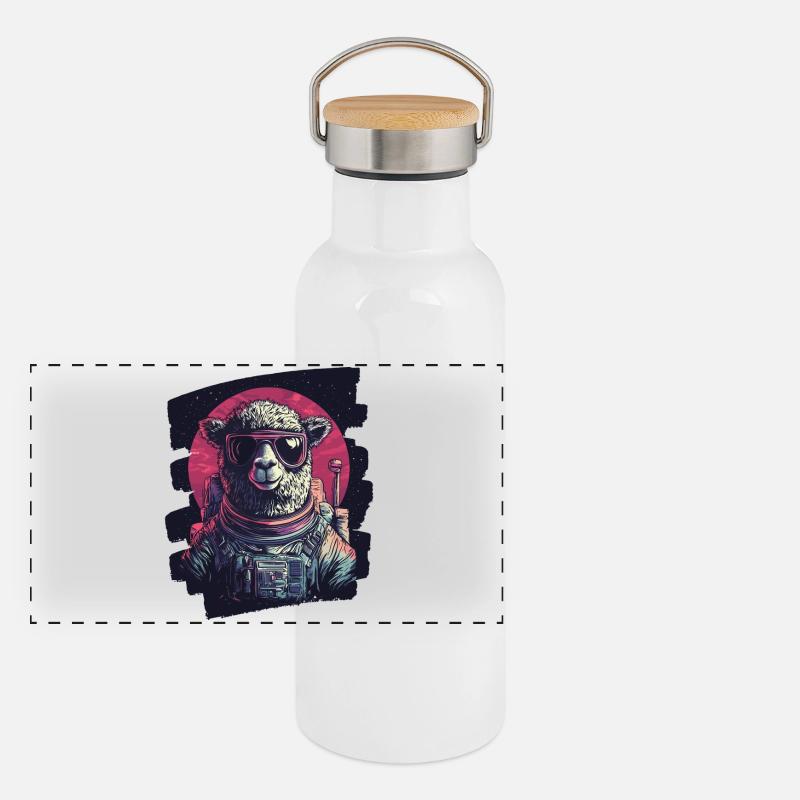 Lama Astronaut Panorama Thermosflasche mit Bambusdeckel