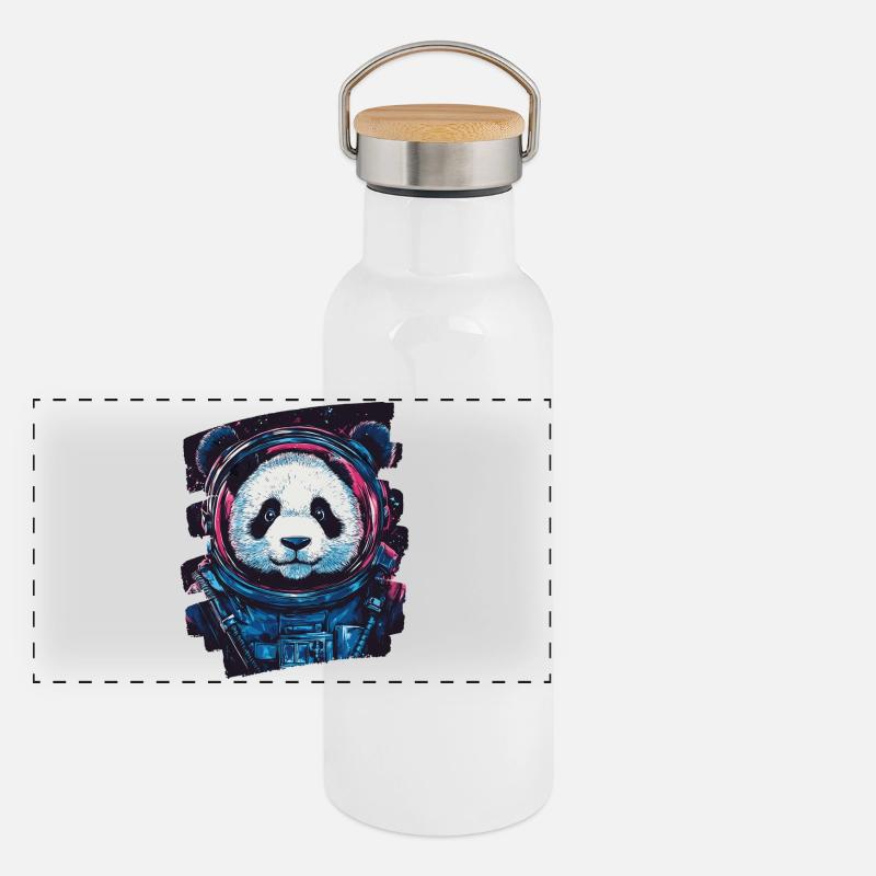 Panda Astronaut Panorama Thermosflasche mit Bambusdeckel