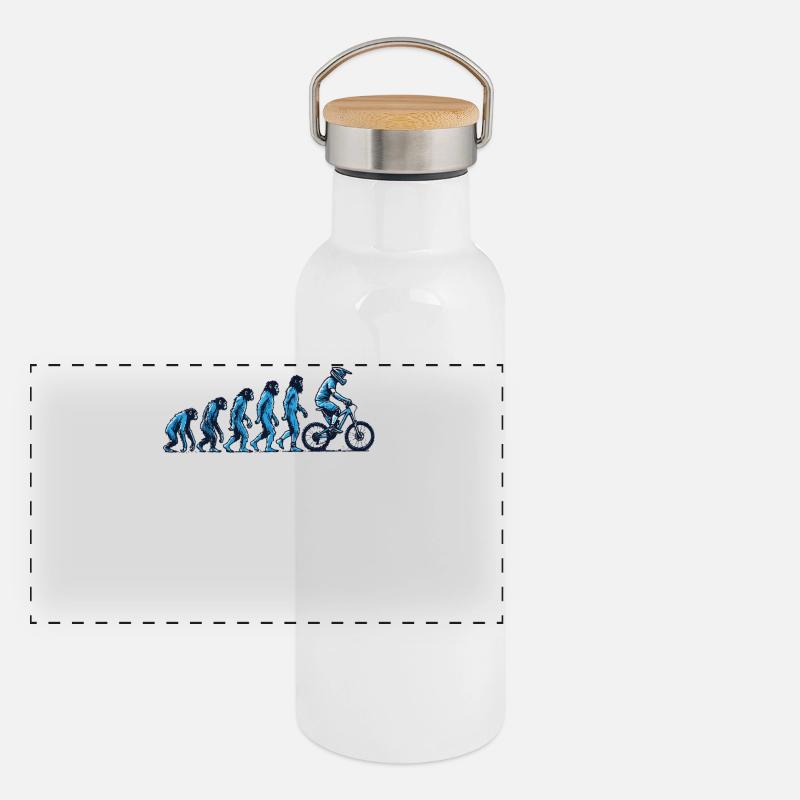 Evolution Vom Affen Zum Fahrradfahrer Panorama Thermosflasche mit Bambusdeckel