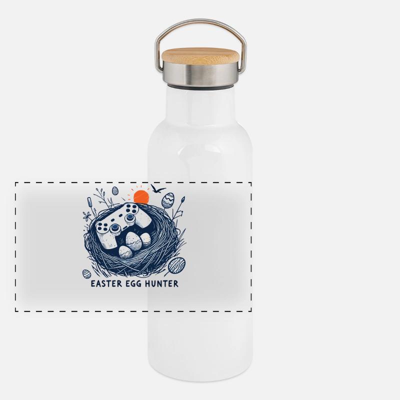 Gaming Osterei Jäger Controller Spaß Panorama Thermosflasche mit Bambusdeckel