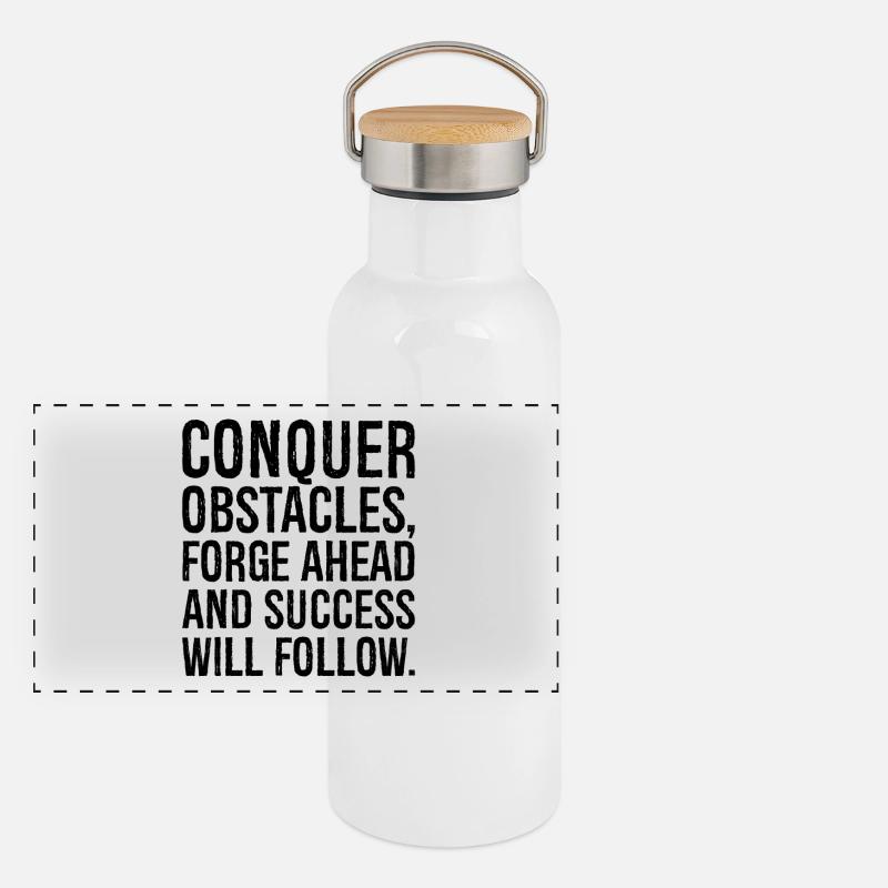 Hindernisse überwinden, voranschreiten und der Erfolg wird Panorama Thermosflasche mit Bambusdeckel