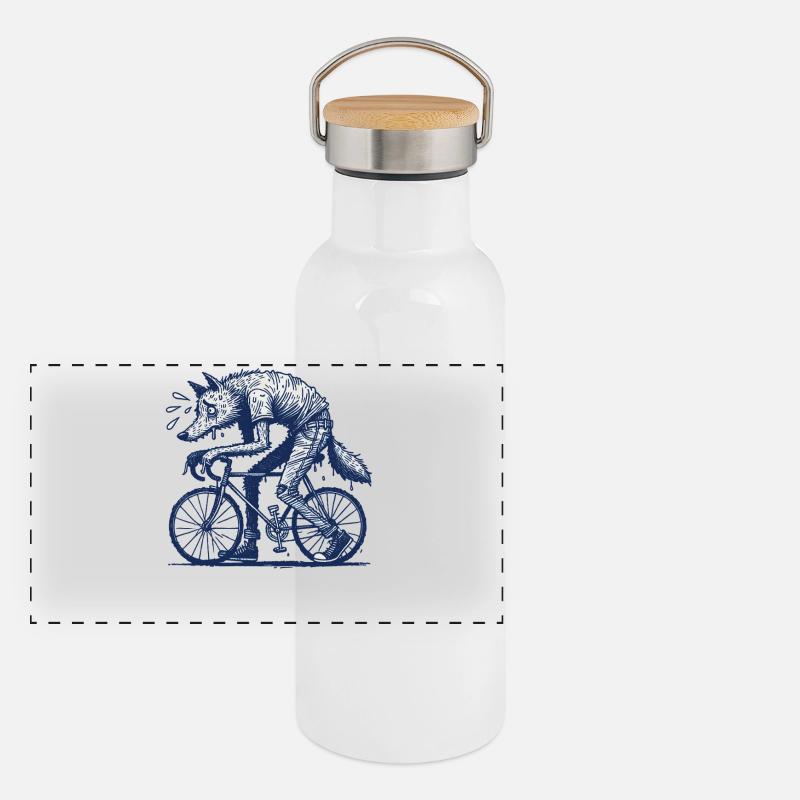 Bicycle Wolf Creative Cycling Design Panoramic Thermal Bottle with Bamboo Lid