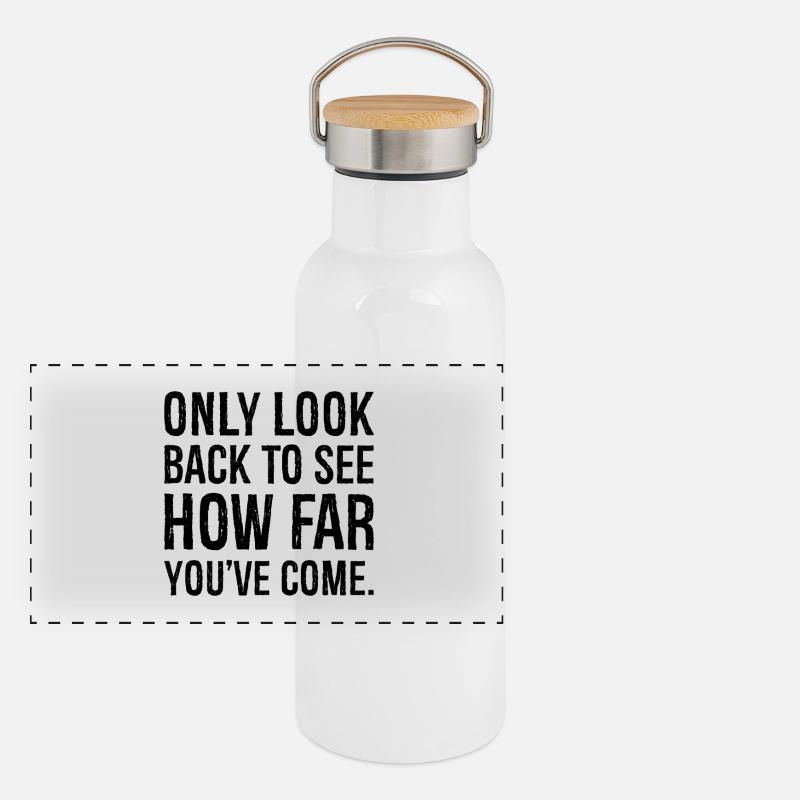 only look back to see how far you've come - Panoramic Thermal Bottle with Bamboo Lid - white