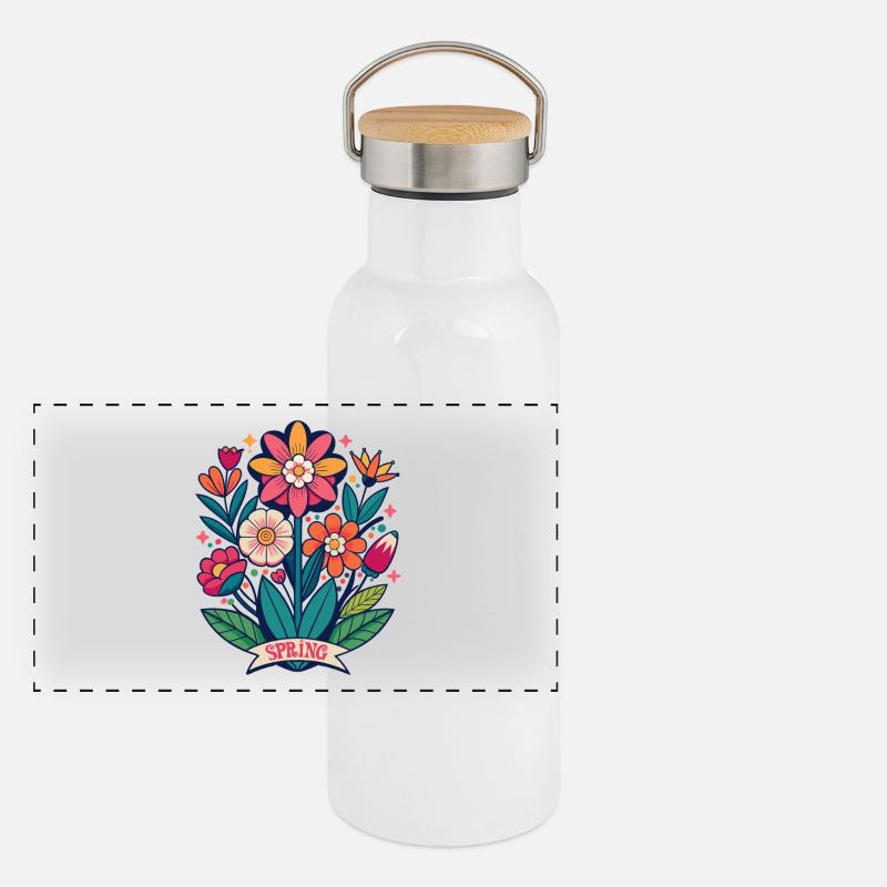 Fleurs - Printemps - Fleurs Gourde isotherme avec bouchon en bambou