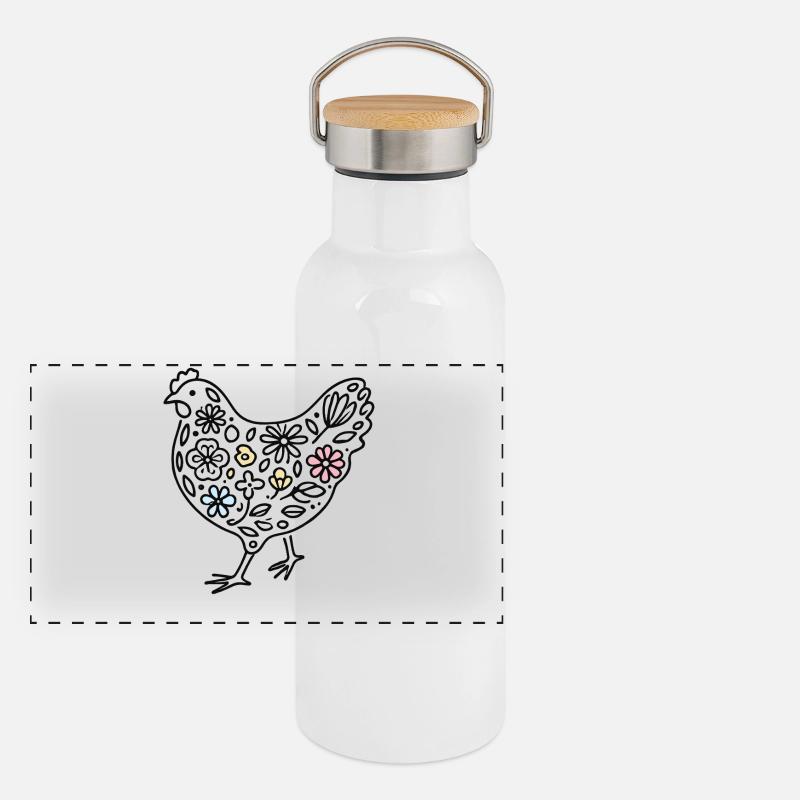 Poulet de Pâques avec des fleurs Vintage Chickens Design Gourde isotherme avec bouchon en bambou