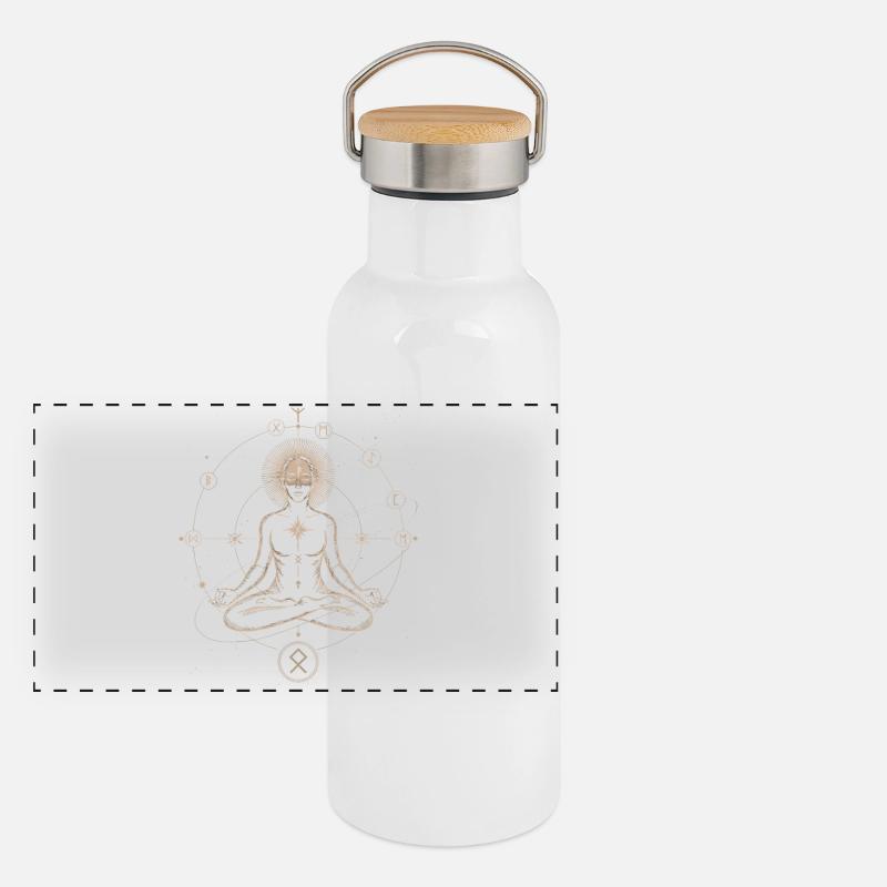 Alignement astral runique | Impression d’art méditative Gourde isotherme avec bouchon en bambou
