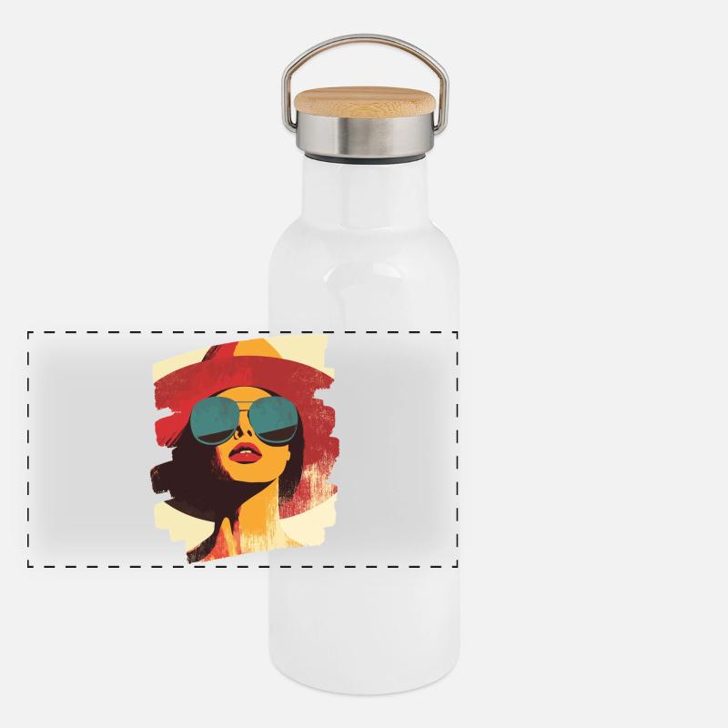Sommer Sonne Retro Panorama Thermosflasche mit Bambusdeckel