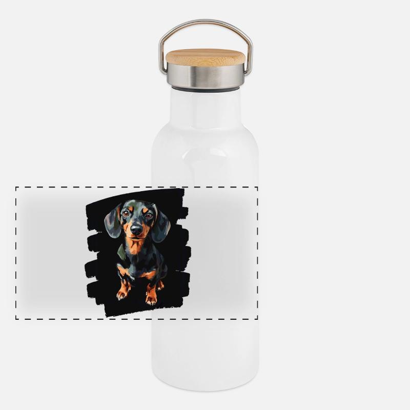 Dackel Panorama Thermosflasche mit Bambusdeckel