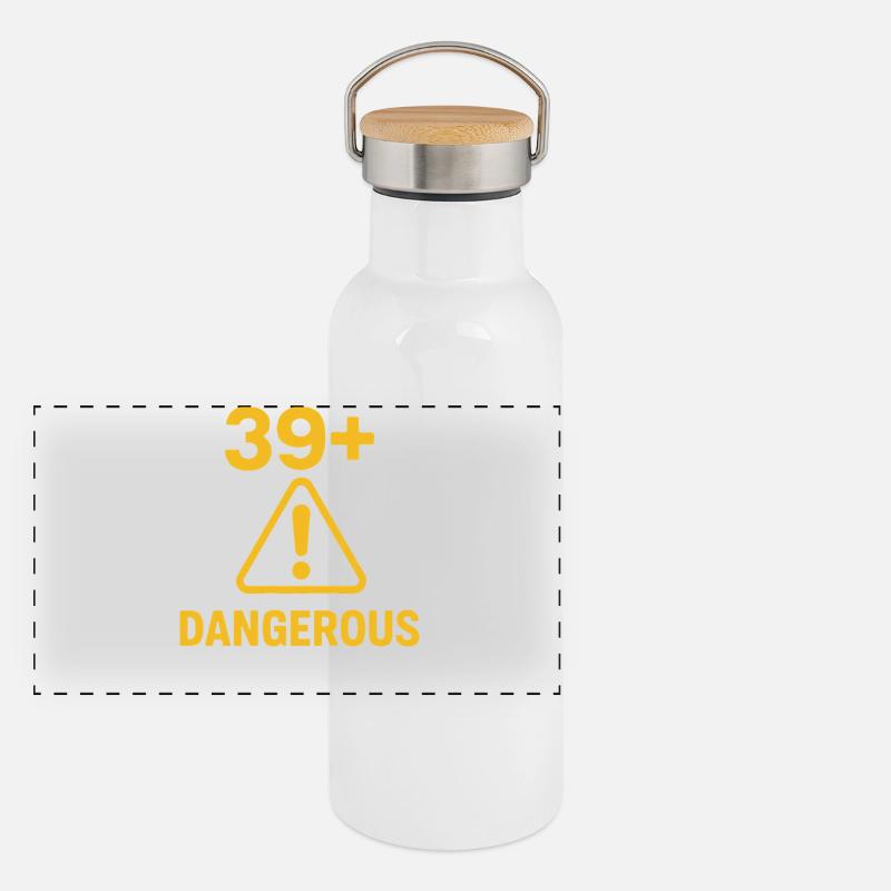 Funny 39 Plus Birthday Warning Sign - Panoramic Thermal Bottle with Bamboo Lid - white
