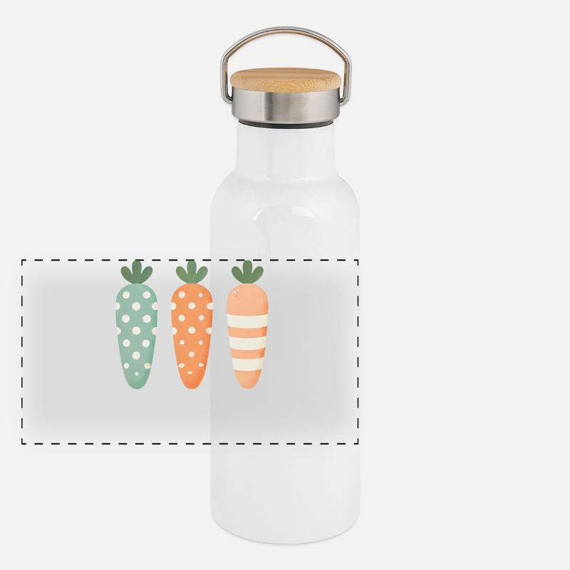 Cute Easter Carrots Pastel Stripe Dots Panoramic Thermal Bottle with Bamboo Lid