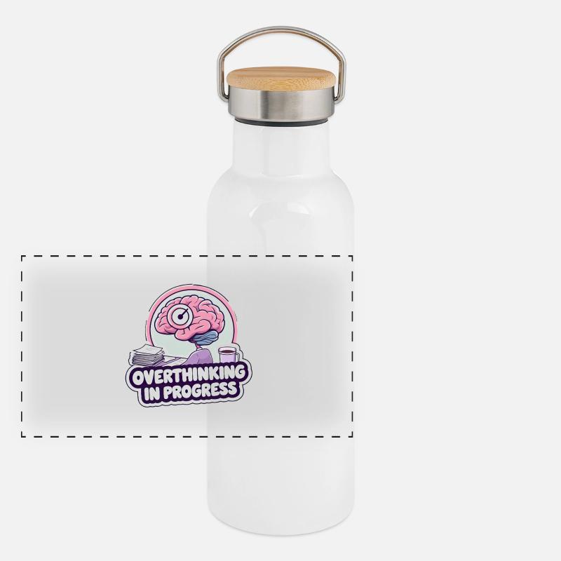 Overthinking in Progress – Lustiges Gehirn Panorama Thermosflasche mit Bambusdeckel
