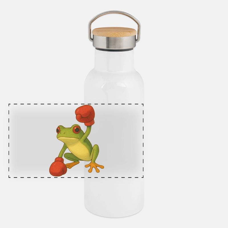 Frosch mit Boxhandschuhen Panorama Thermosflasche mit Bambusdeckel