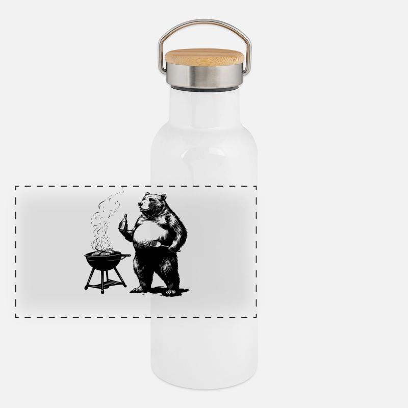 Grill Master Bear Drôle de cadeau pour les papas Gourde isotherme avec bouchon en bambou