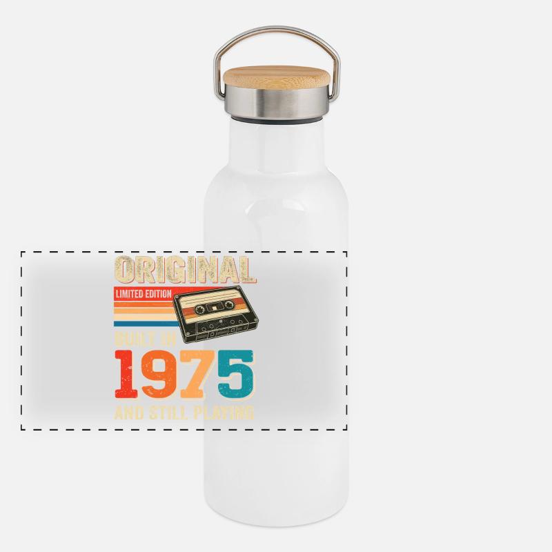 Original 1975 Retro Kassette Design 50. Geburtstag Panorama Thermosflasche mit Bambusdeckel