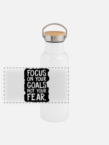 Konzentriere dich auf deine Ziele, nicht auf deine Angst - Panorama Thermosflasche mit Bambusdeckel - Weiß - Vorne
