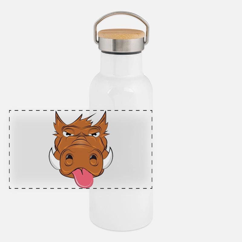 Sanglier effronté avec la langue sortie – animal de dessin animé Gourde isotherme avec bouchon en bambou
