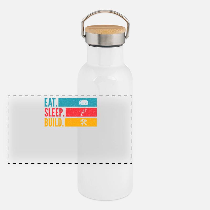 Eat Sleep Build Repeat Heimwerker Shirt Panorama Thermosflasche mit Bambusdeckel