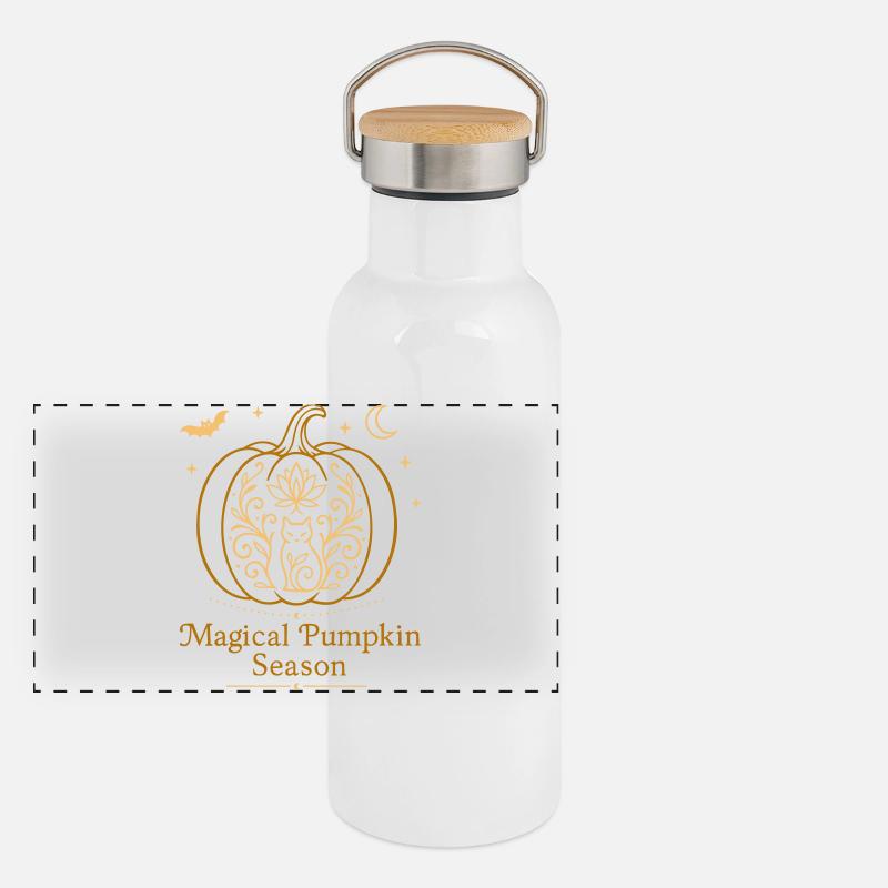 Magical Pumpkin - Cat & Fall Witchy Design Panoramic Thermal Bottle with Bamboo Lid