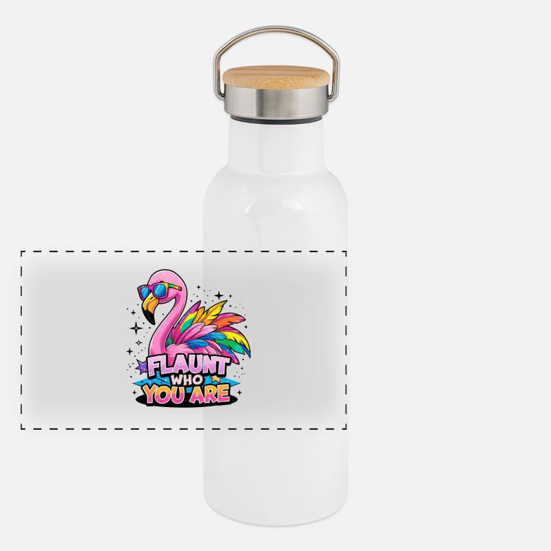 Flamant rose coloré - Soyez fier de ce que vous êtes Gourde isotherme avec bouchon en bambou